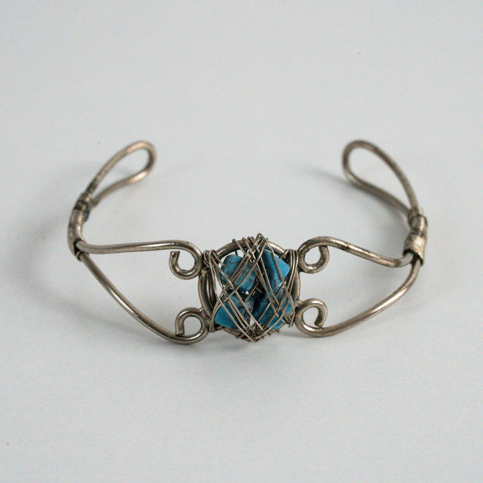 Vintage Silver-Tone Wire-Wrapped Stone Cuff Bracelet