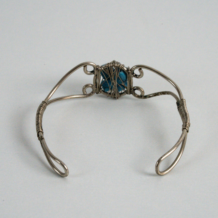 Vintage Silver-Tone Wire-Wrapped Stone Cuff Bracelet