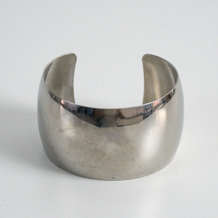 Vintage Silver-Tone Wide Minimalist Cuff Bracelet