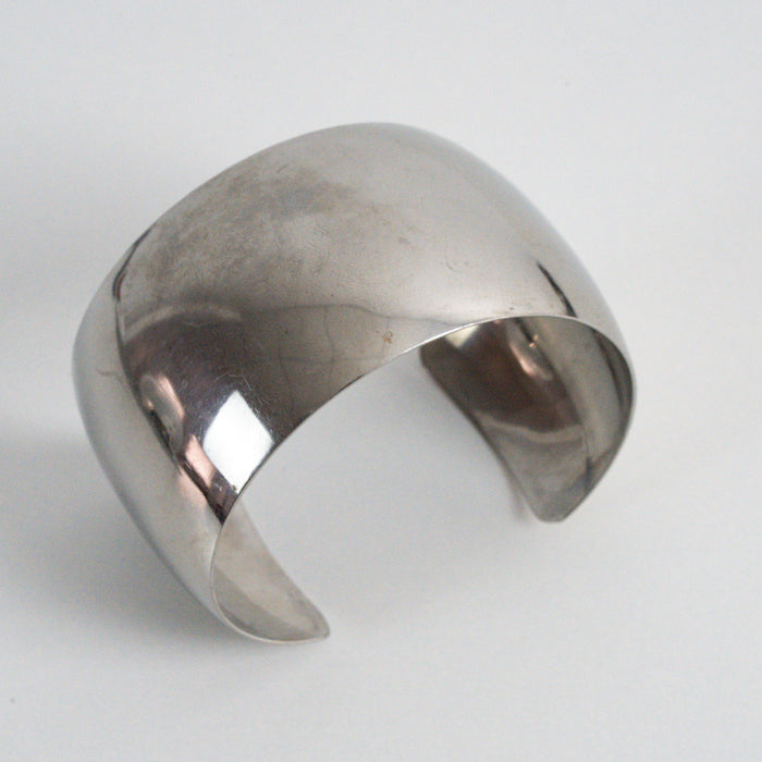 Vintage Silver-Tone Wide Minimalist Cuff Bracelet