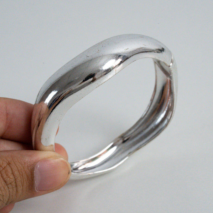 Vintage Silver-Tone Rounded Bangle Bracelet