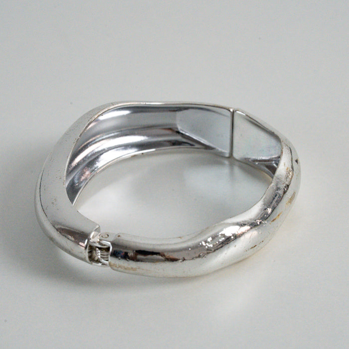 Vintage Silver-Tone Rounded Bangle Bracelet