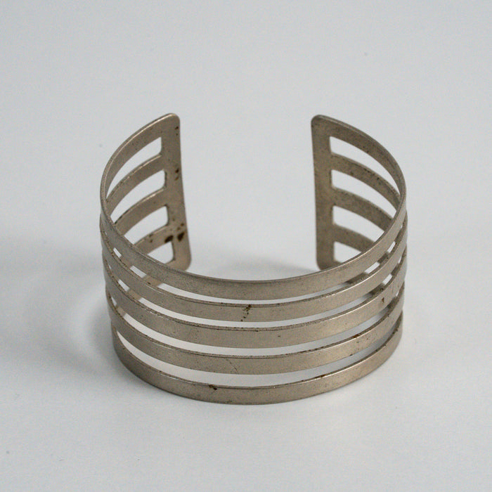 Vintage Silver-Tone Multi-Slotted Wide Cuff Bracelet