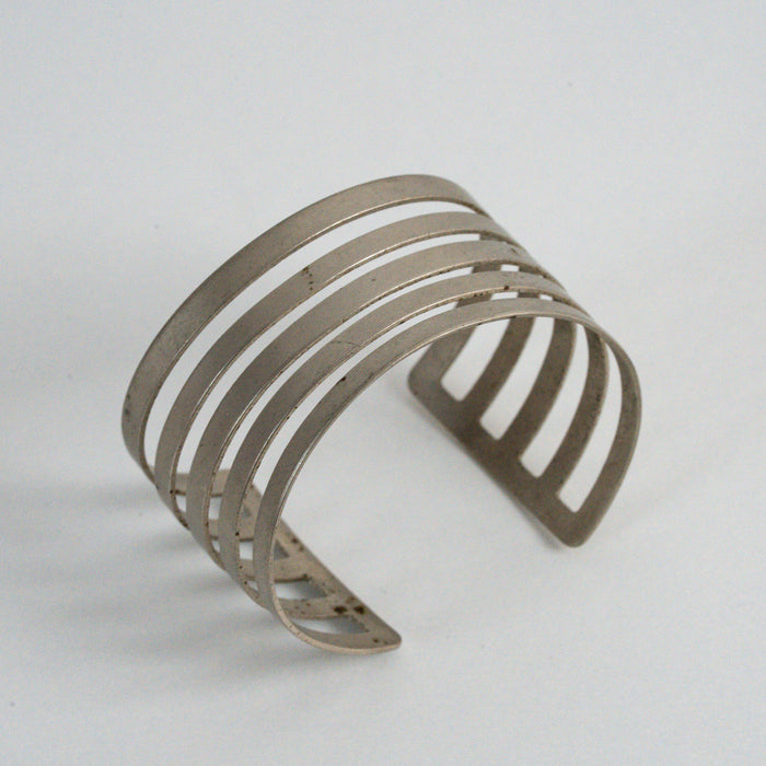 Vintage Silver-Tone Multi-Slotted Wide Cuff Bracelet