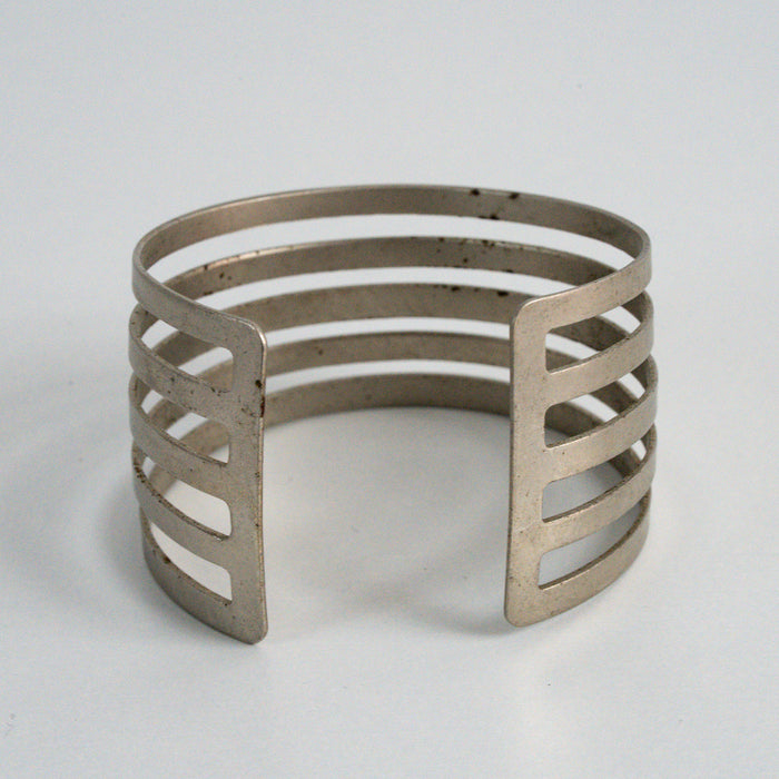 Vintage Silver-Tone Multi-Slotted Wide Cuff Bracelet