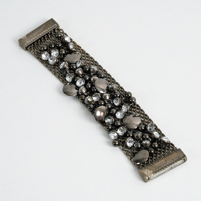 Vintage Gunmetal Multi-Strand Magnetic Cuff Bracelet with Crystal Charms