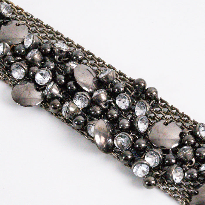 Vintage Gunmetal Multi-Strand Magnetic Cuff Bracelet with Crystal Charms