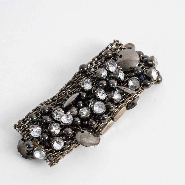 Vintage Gunmetal Multi-Strand Magnetic Cuff Bracelet with Crystal Charms