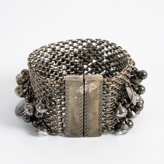 Vintage Gunmetal Multi-Strand Magnetic Cuff Bracelet with Crystal Charms
