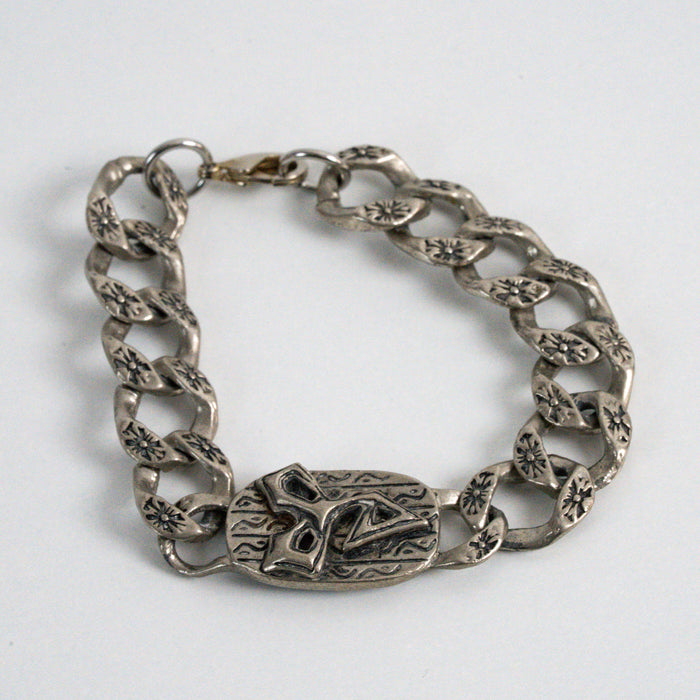 Vintage Silver-Tone Tribal Link Chain Bracelet