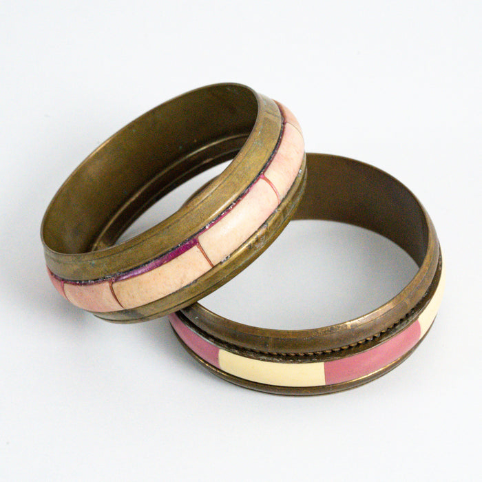 Vintage Two-Tone Pink & Ivory Bangle Bracelet Set