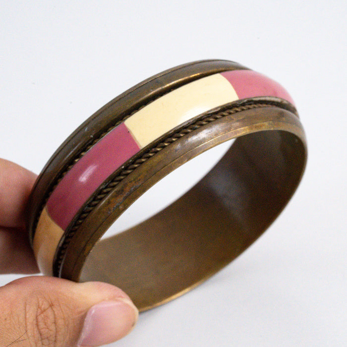Vintage Two-Tone Pink & Ivory Bangle Bracelet Set