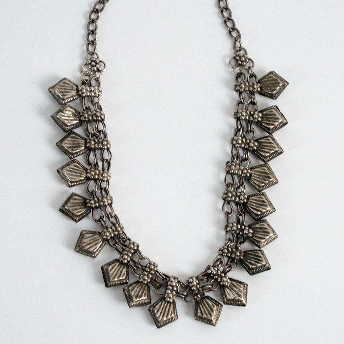 Vintage Silver-Tone Geometric Charm Necklace