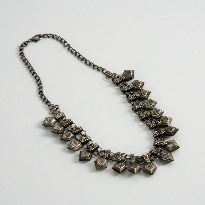 Vintage Silver-Tone Geometric Charm Necklace