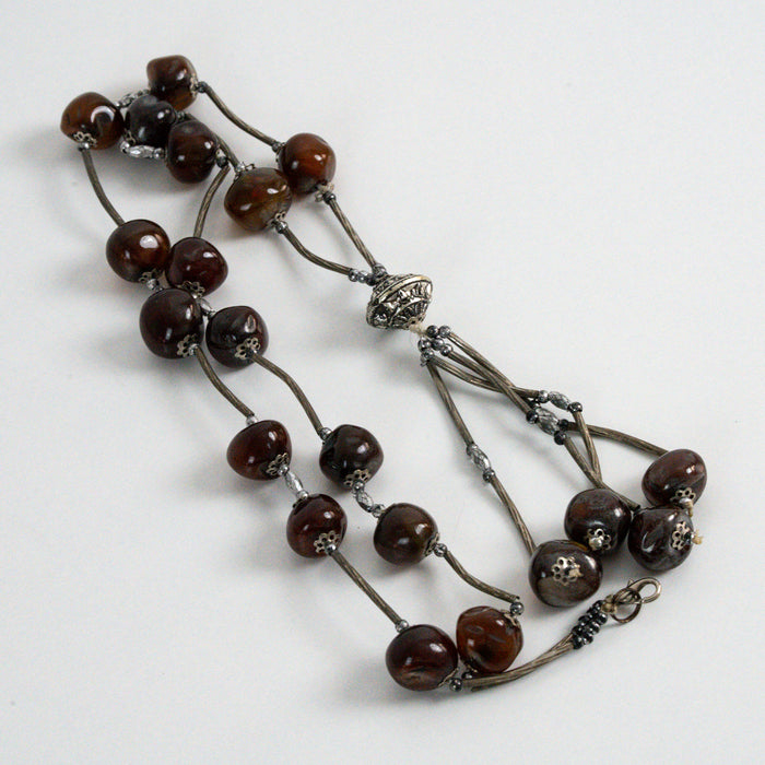 Vintage Dark Brown Beaded Statement Necklace