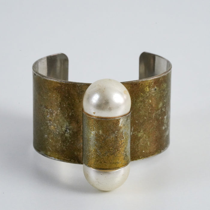 Vintage Pearl-Style Accent Cuff Bracelet