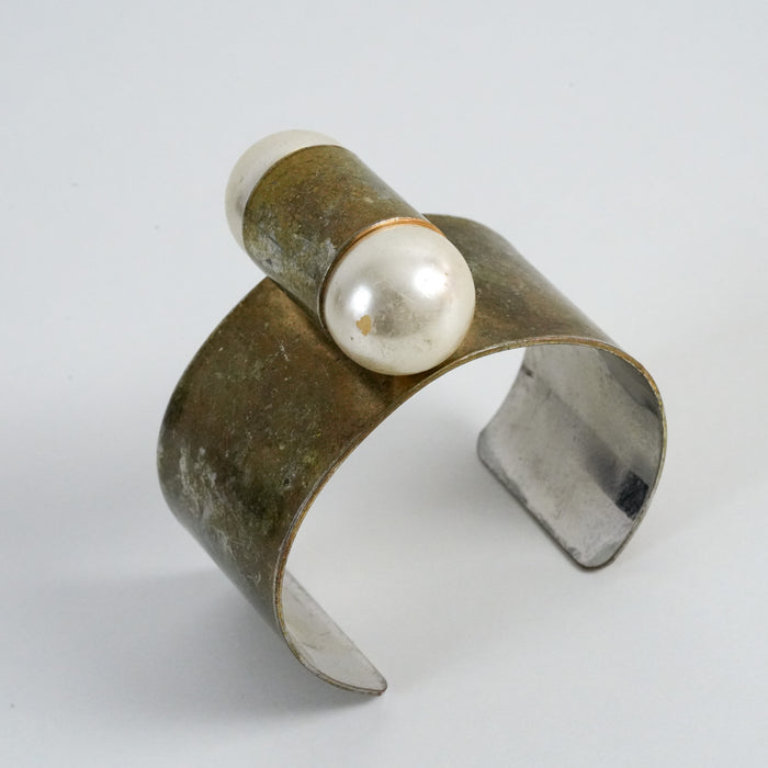 Vintage Pearl-Style Accent Cuff Bracelet