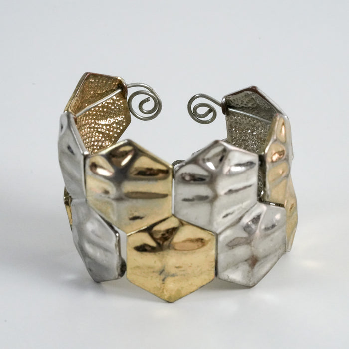Vintage Two-Tone Geometric Cuff Bracelet