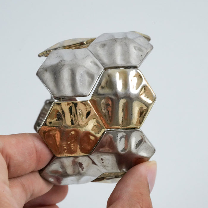 Vintage Two-Tone Geometric Cuff Bracelet