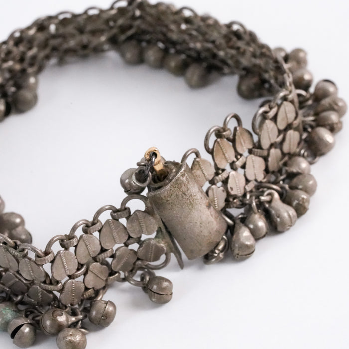 Vintage Silver-Tone Beaded Charm Anklet