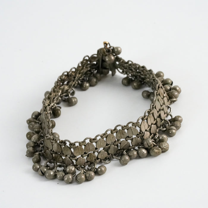 Vintage Silver-Tone Beaded Charm Anklet
