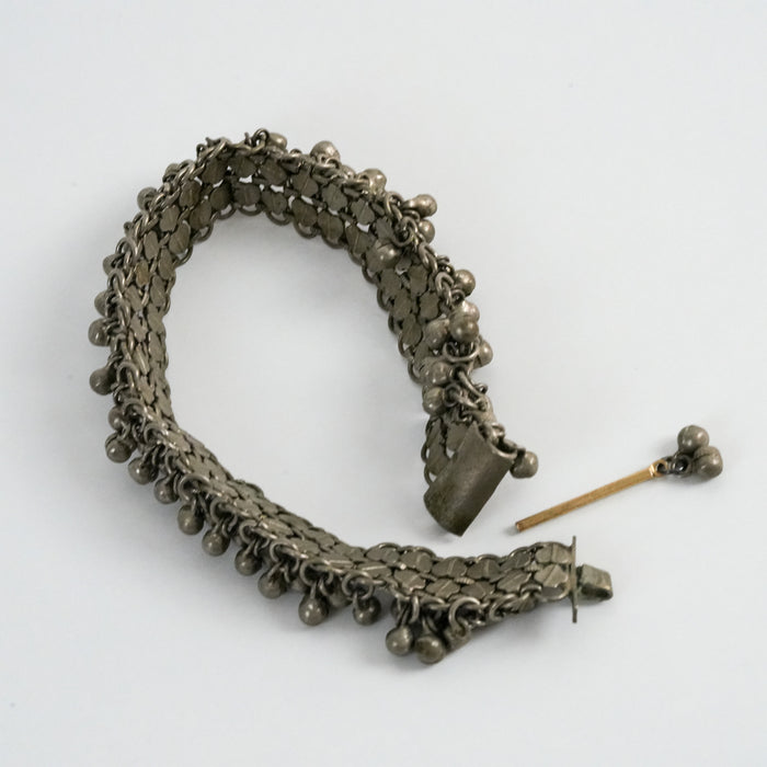 Vintage Silver-Tone Beaded Charm Anklet