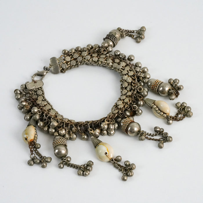 Vintage Silver-Tone Multi-Chain Charm Anklet with Shell Accents