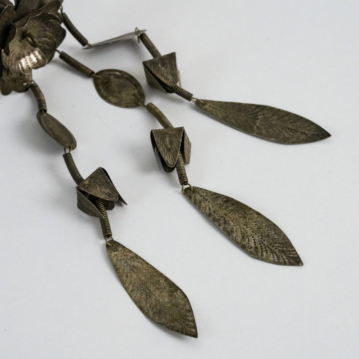 Vintage Bronze-Tone Floral Hair Stick with Geometric Dangle Charms