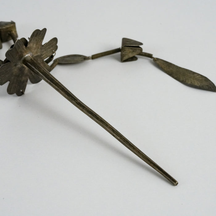 Vintage Bronze-Tone Floral Hair Stick with Geometric Dangle Charms