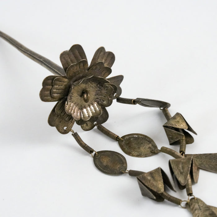 Vintage Bronze-Tone Floral Hair Stick with Geometric Dangle Charms