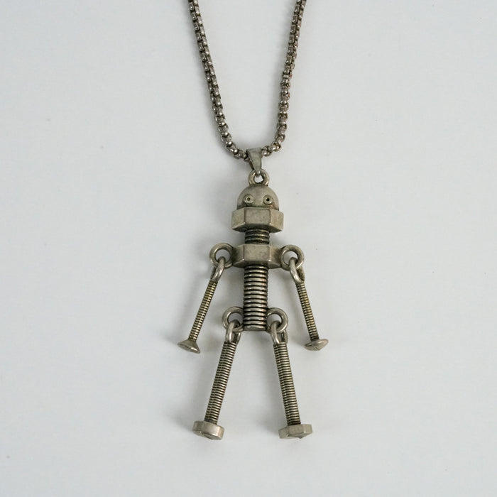 Vintage Silver-Tone Robot Pendant Necklace