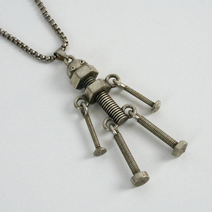 Vintage Silver-Tone Robot Pendant Necklace