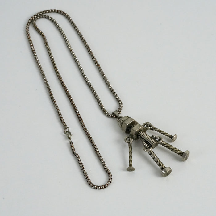 Vintage Silver-Tone Robot Pendant Necklace
