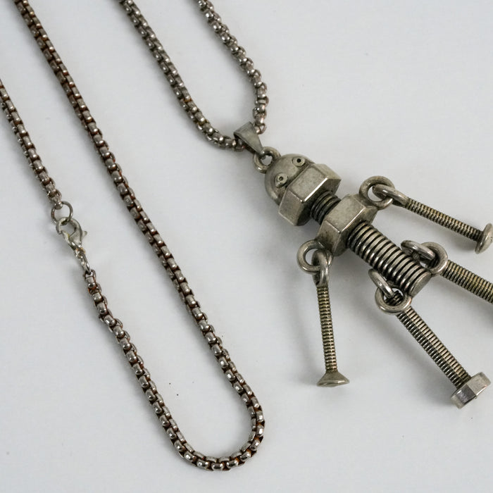Vintage Silver-Tone Robot Pendant Necklace