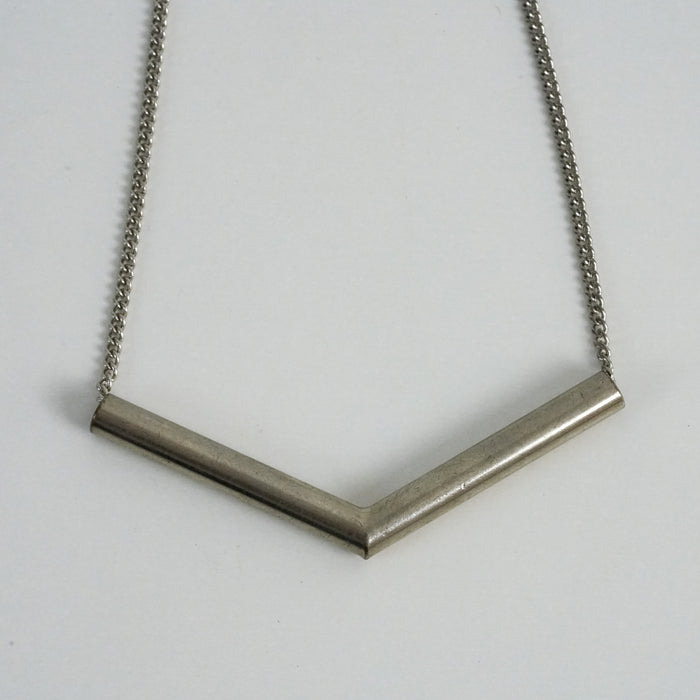 Vintage Silver-Tone Geometric V-Neck Necklace