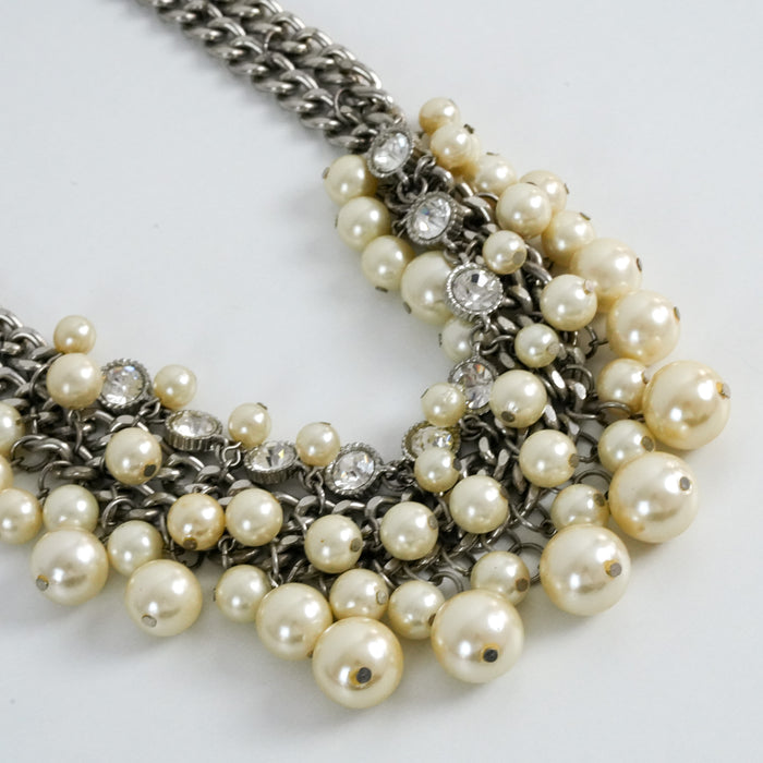 Vintage Silver-Tone Pearl & Rhinestone Statement Necklace