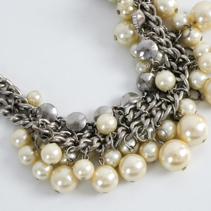Vintage Silver-Tone Pearl & Rhinestone Statement Necklace