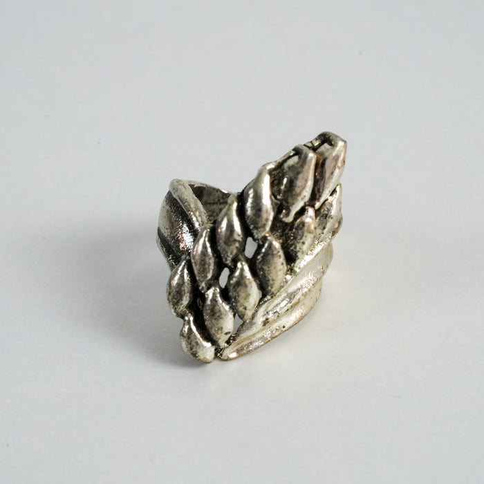 Vintage Silver-Tone Chunky Leaf Statement Ring