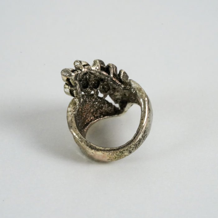 Vintage Silver-Tone Chunky Leaf Statement Ring