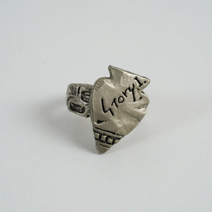 Vintage Silver-Tone Graffiti Face Statement Ring