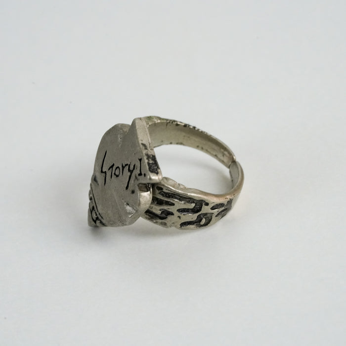 Vintage Silver-Tone Graffiti Face Statement Ring