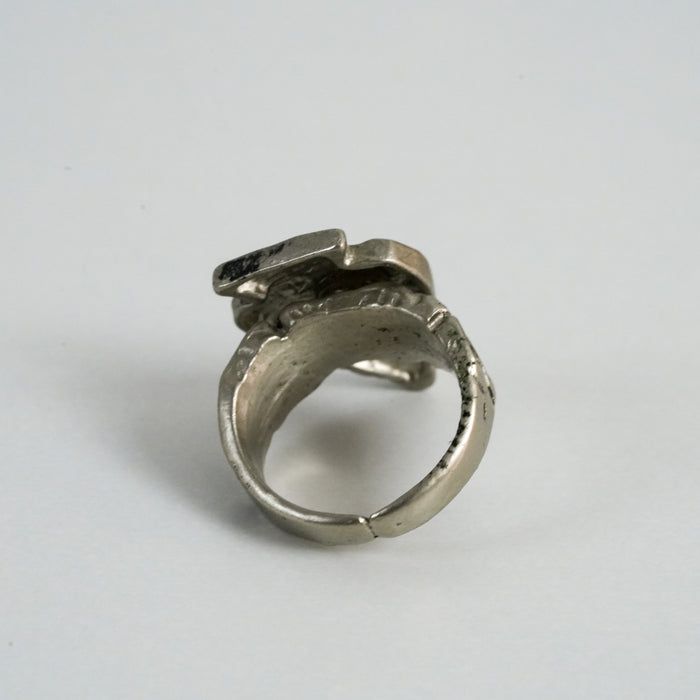 Vintage Silver-Tone Graffiti Face Statement Ring