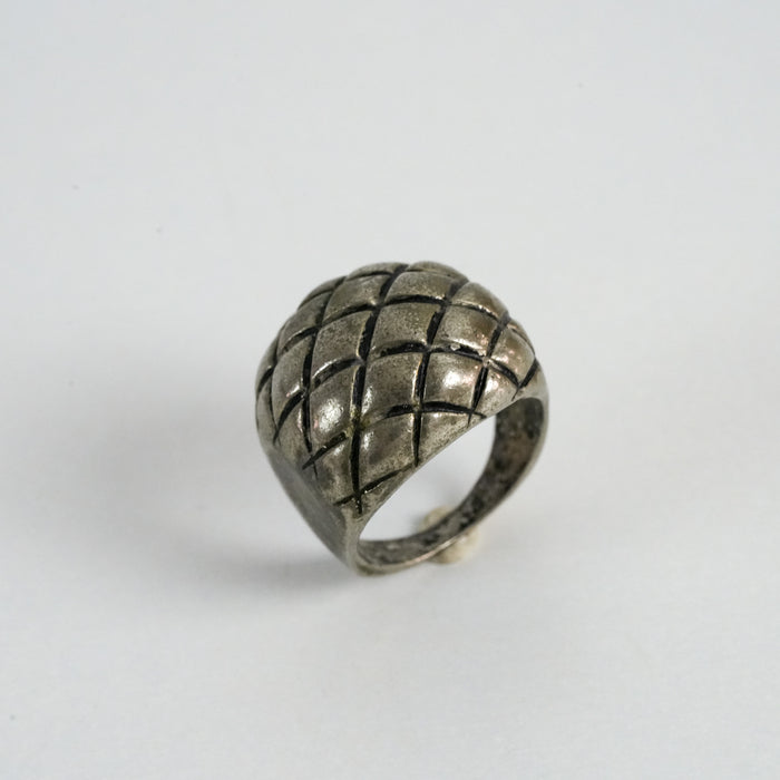 Vintage Silver-Tone Textured Geometric Statement Ring