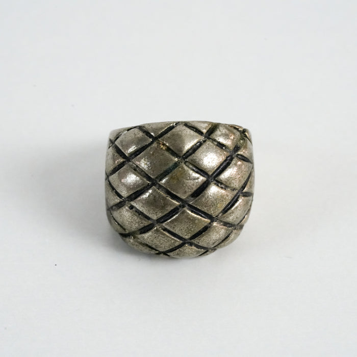 Vintage Silver-Tone Textured Geometric Statement Ring
