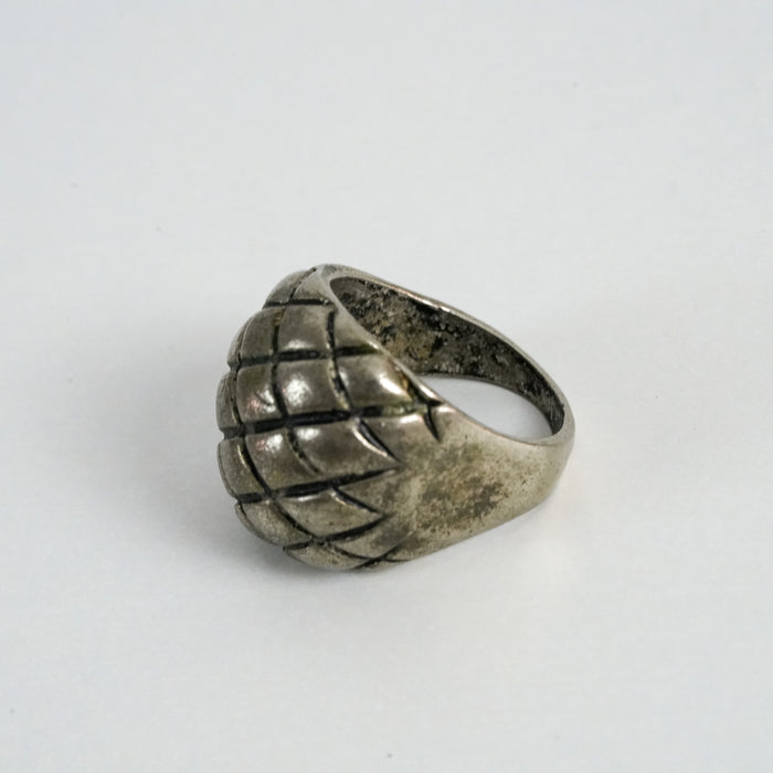 Vintage Silver-Tone Textured Geometric Statement Ring