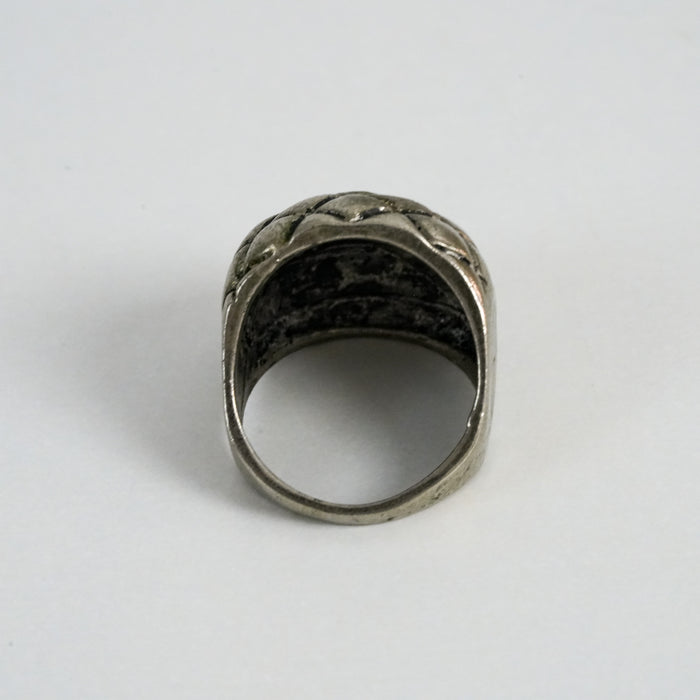 Vintage Silver-Tone Textured Geometric Statement Ring