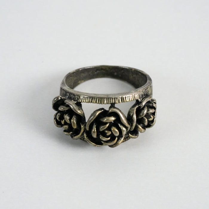 Vintage Black and Sliver-Tone Triple Rose Statement Ring