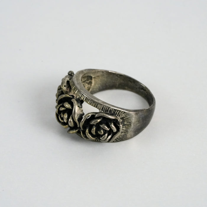 Vintage Black and Sliver-Tone Triple Rose Statement Ring