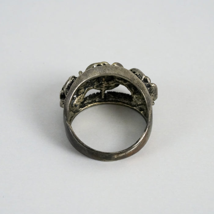 Vintage Black and Sliver-Tone Triple Rose Statement Ring