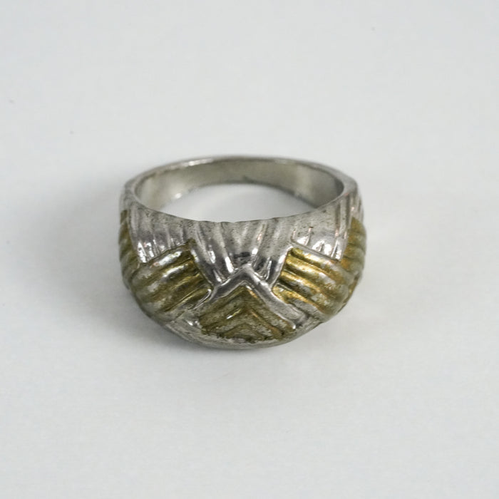 Vintage Silver and Gold-Tone Engraved Geometric Statement Ring